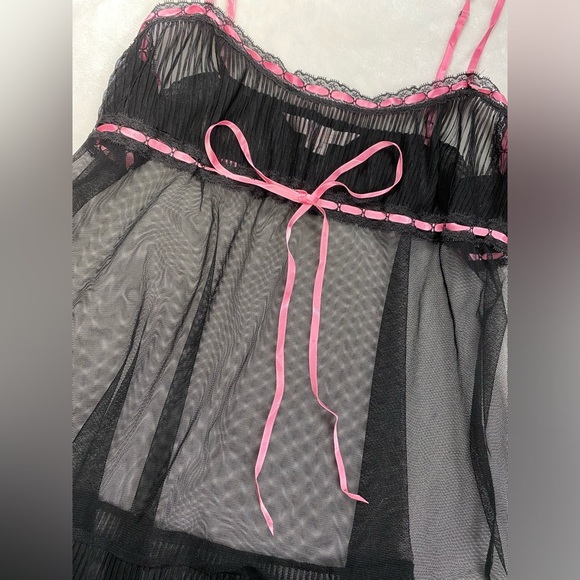 Women’s Y2K Medium Victoria Secret Black and Pink lace Babydoll Slip Dress - Picture 10 of 16